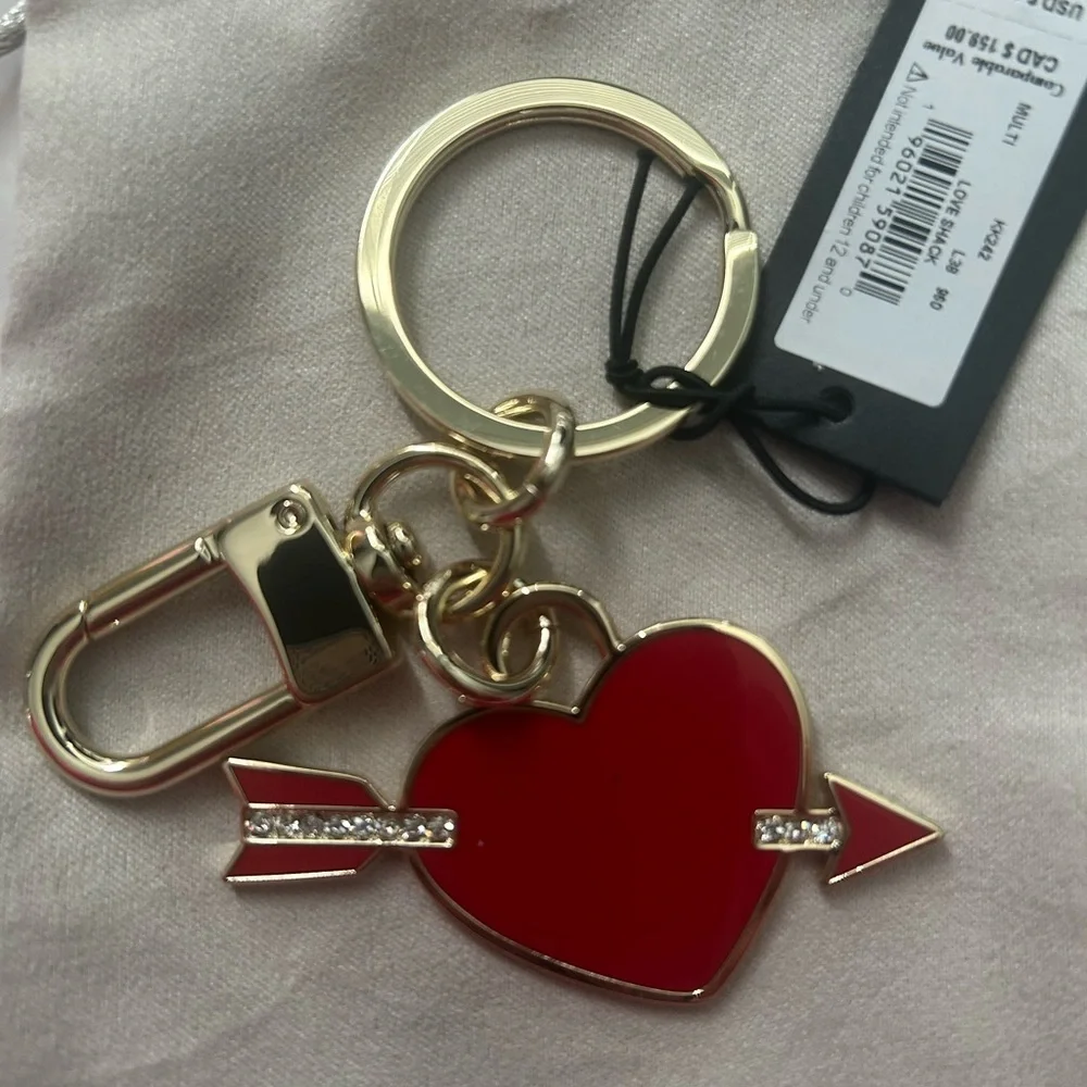 Kate Spade Red Heart & Arrow Keychain Bag Charm Gold Tone NWT